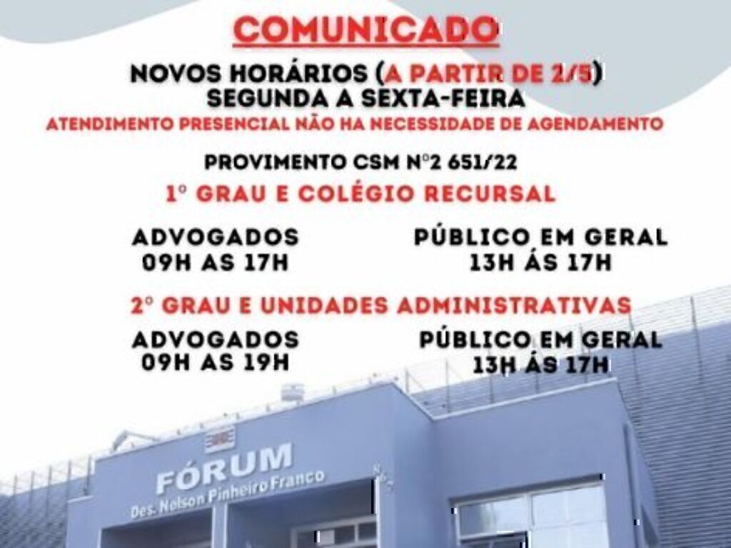 Novos Horários (a Partir de 2/5) Segunda a Sexta-feira