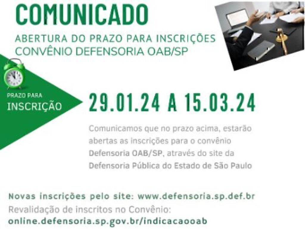 Inscrições do Convênio Com a Defensoria Pública