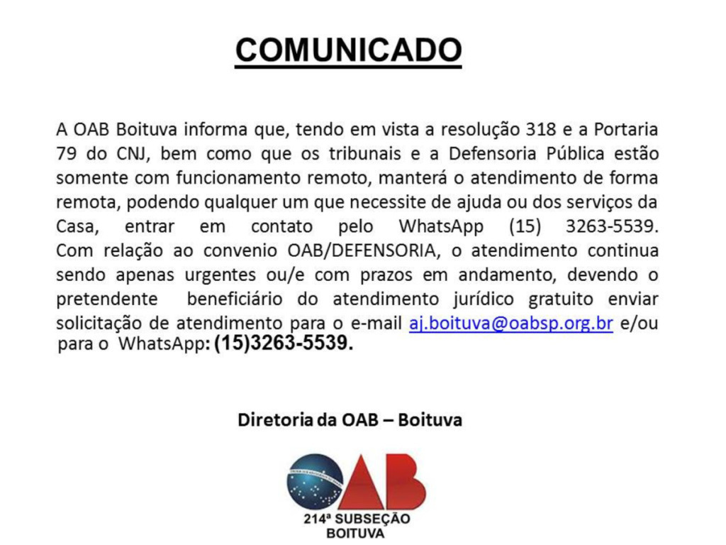 Comunicado - Atendimento